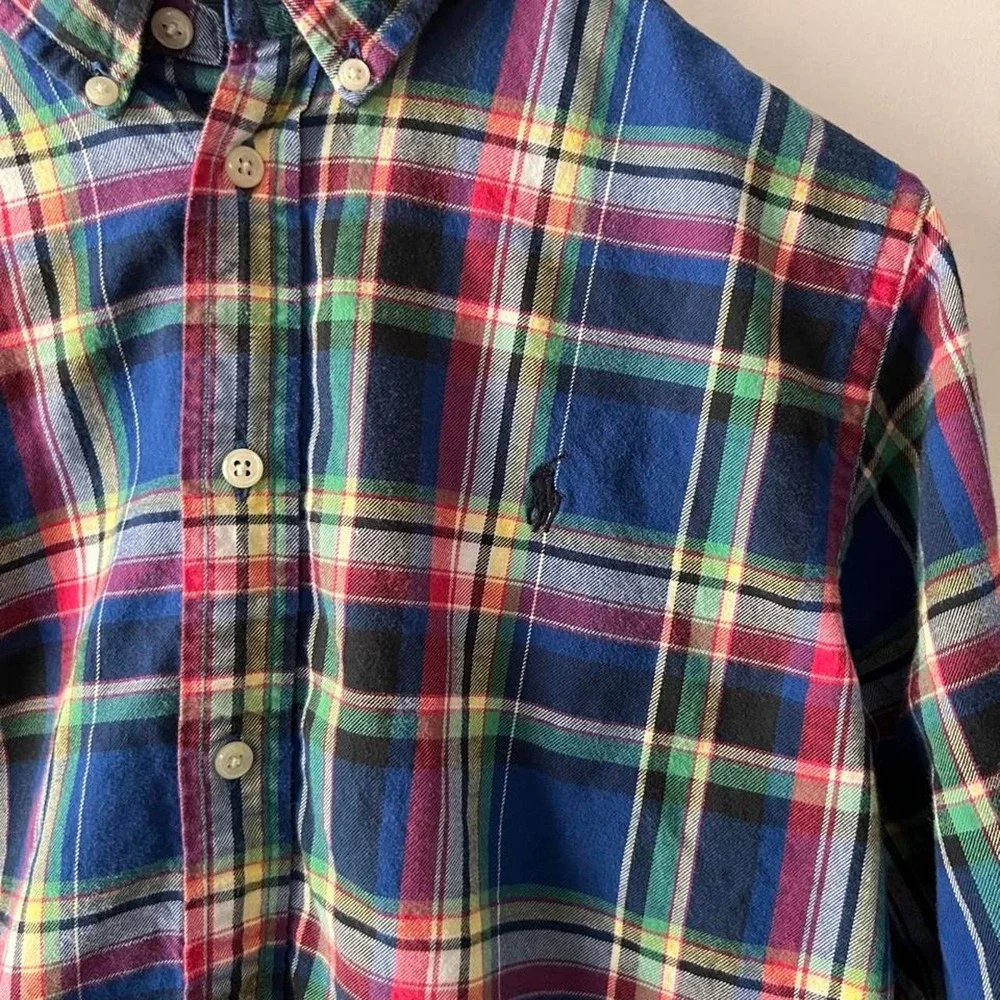 Ralph Lauren Plaid Cotton Button Up Short Boys Size Large 14/16 Preppy Academia